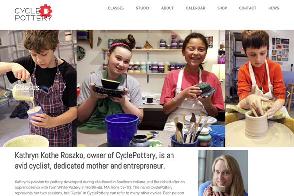 webpage layout showing kids making pottery