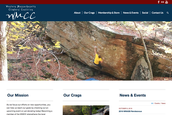 webpage layout showing rock climbing